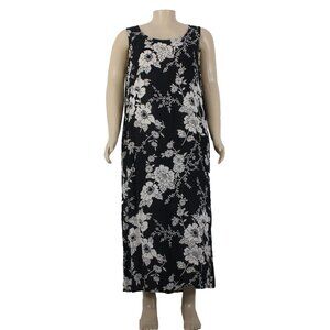 Lotus Dress Sz 2X Black White Floral Unlined Sleeveless 100% Rayon Dress